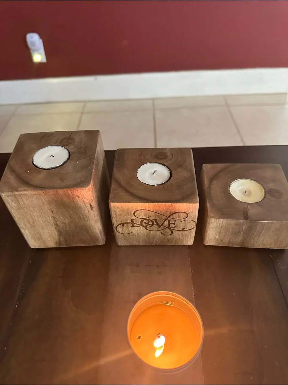 Handcrafted Set of 3 Wooden Block Tealight Candle Holders by John 3:16 Carpenter